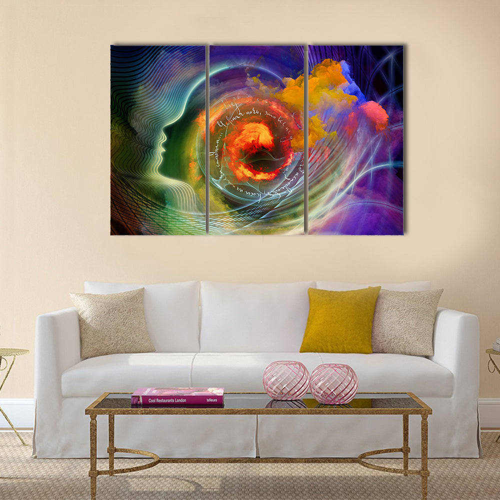 Human Profile &amp; Fractal Forms Canvas Wall Art