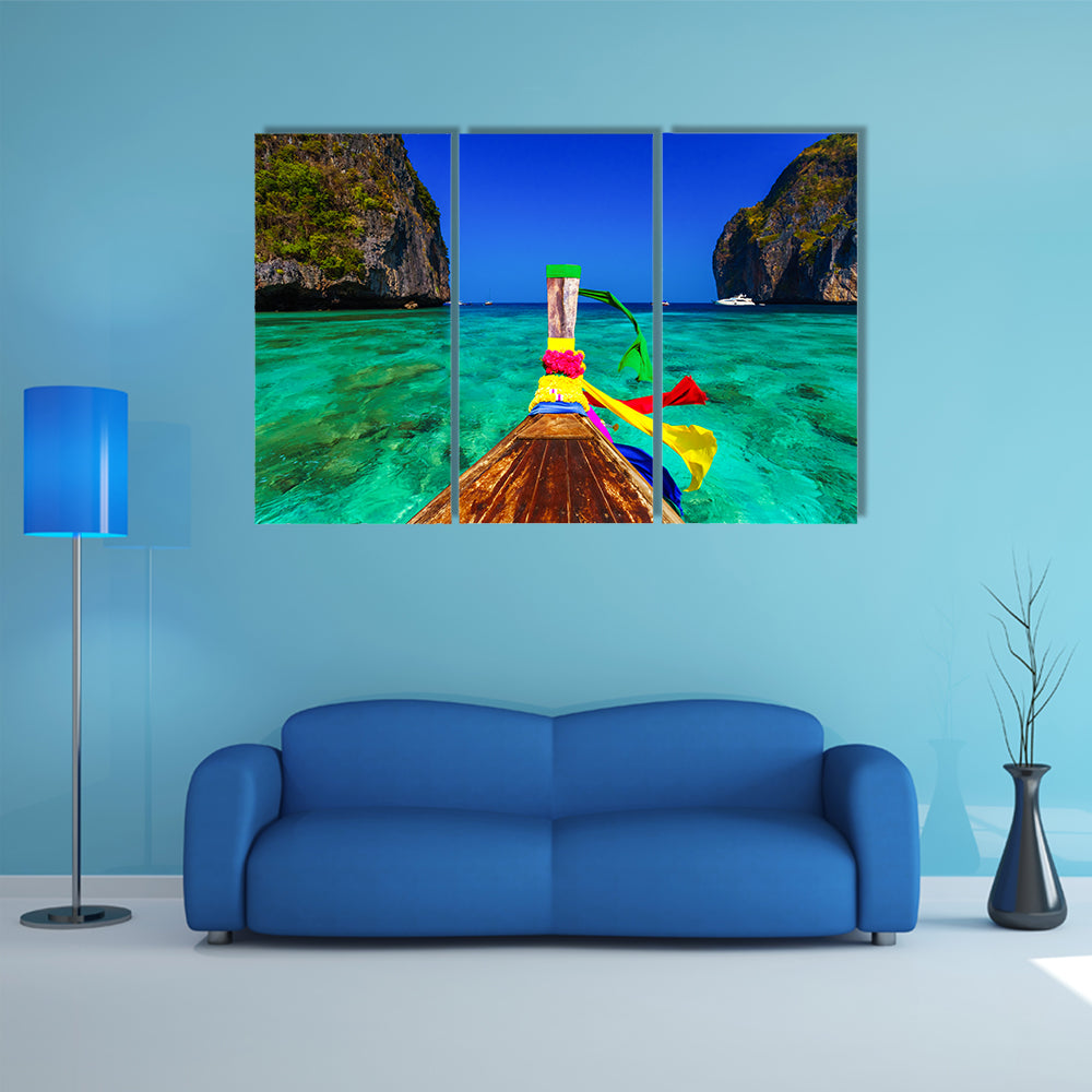Traditional Longtail Boat In Maya Bay Canvas Wall Art