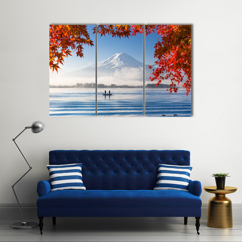 Fuji Mountain Lake In Autumn Canvas Wall Art