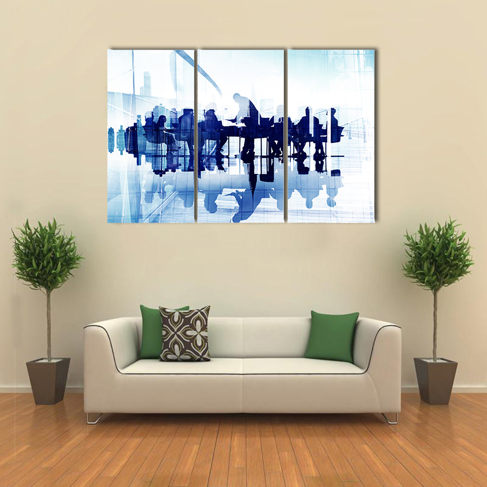 Business Meeting Double Exposure Canvas Wall Art
