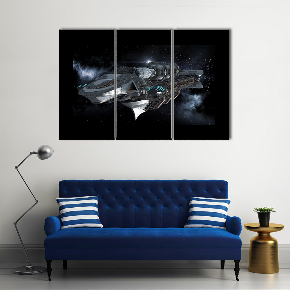 Alien Battleship in Deep Space Canvas Wall Art