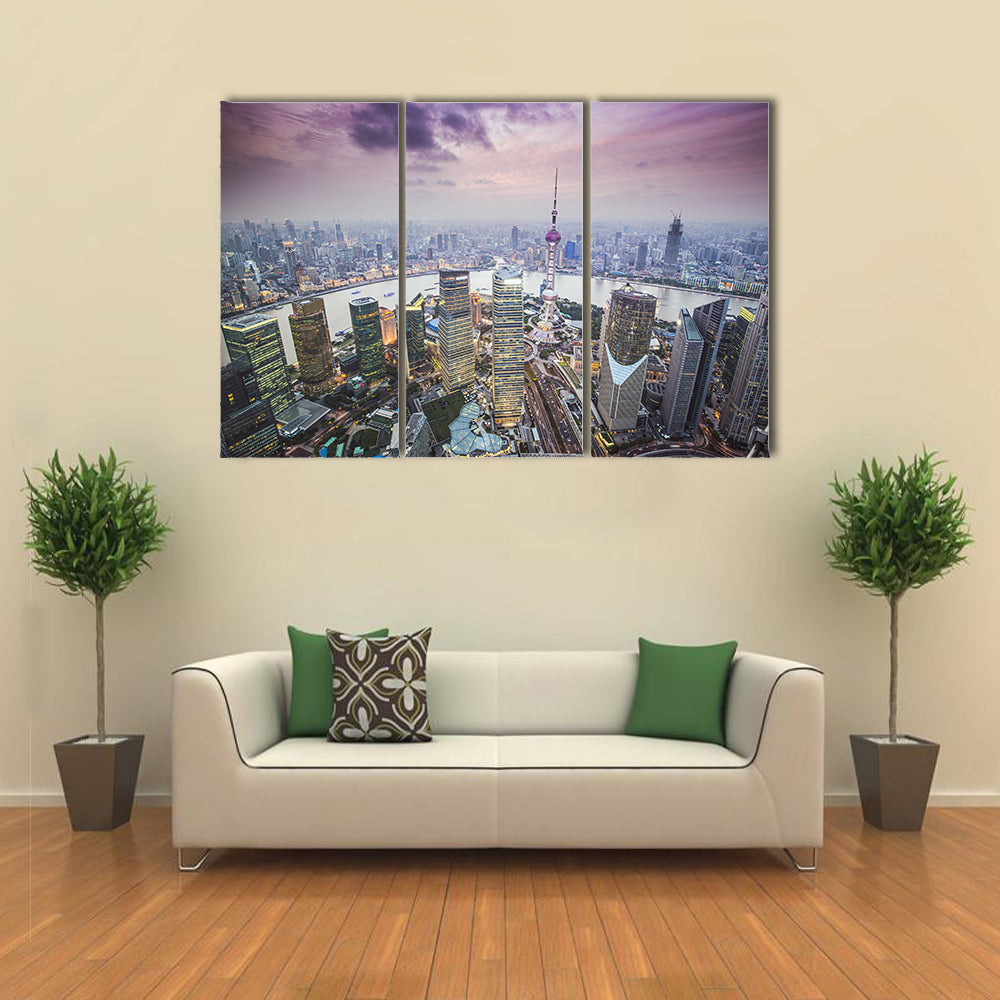 Pudong Financial District In Shanghai Canvas Wall Art