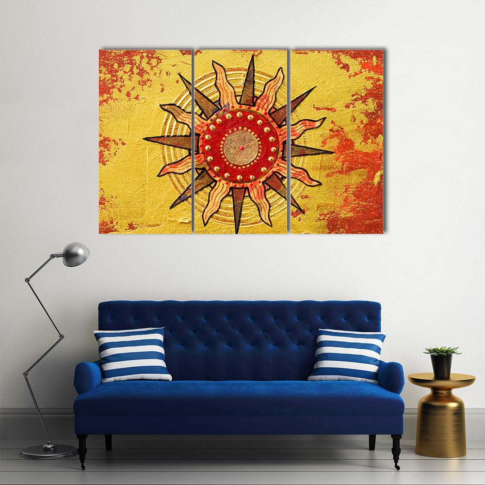 Radiant Golden Sun with Red Disc Canvas Wall Art
