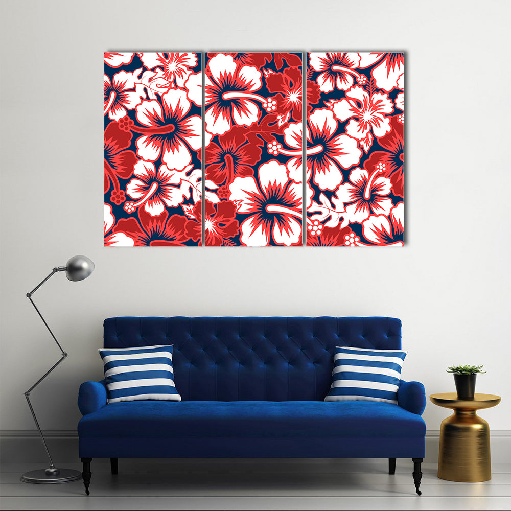 Surf Floral Hibiscus Seamless Pattern Canvas Wall Art