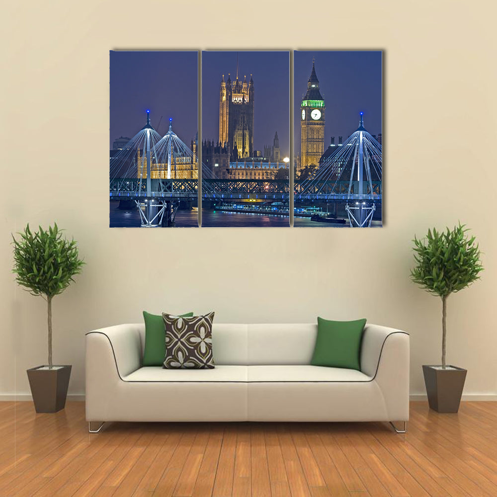 London Landmark Big Ben At Night Canvas Wall Art