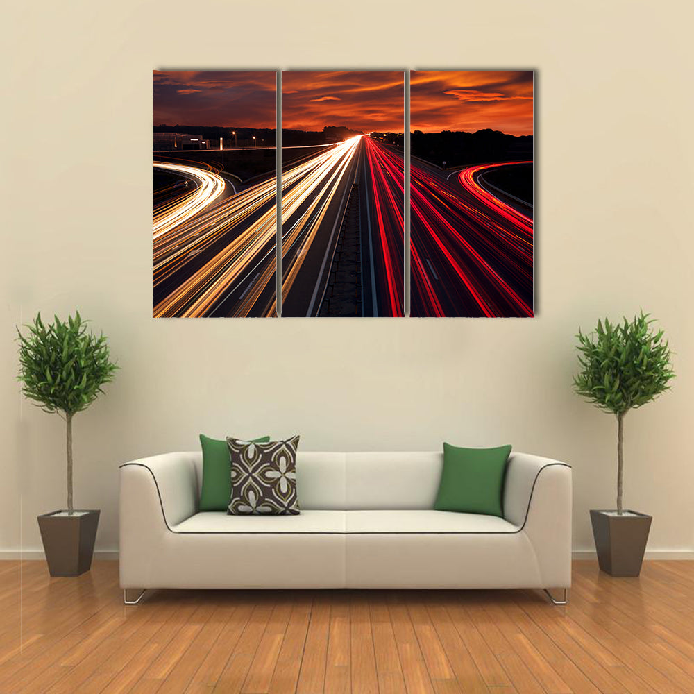 Motorway Light Trails at Sunset Canvas Wall Art