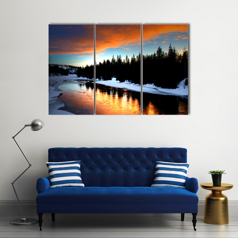 Winter River From Lapland Canvas Wall Art