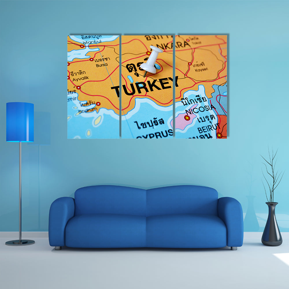 Turkey Map With Push Pin Canvas Wall Art