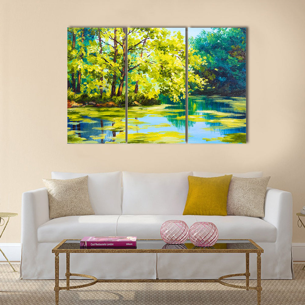 Sunlit Forest Lake Canvas Wall Art