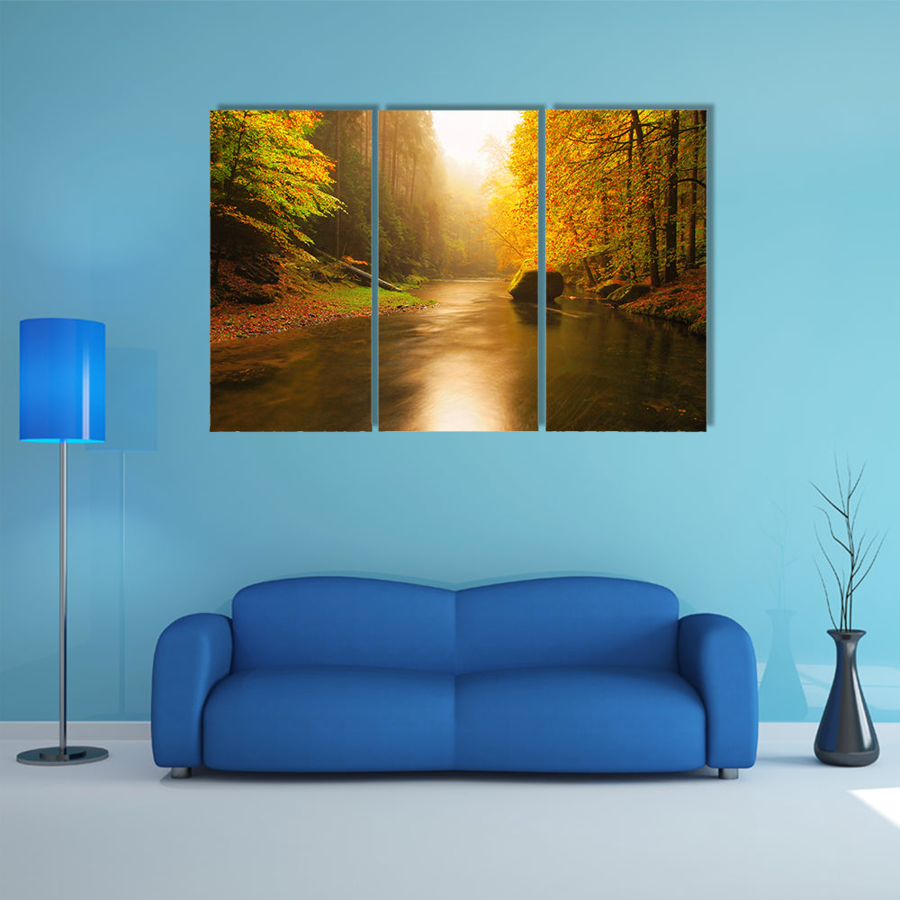 Sunset Above Mountain River Canvas Wall Art