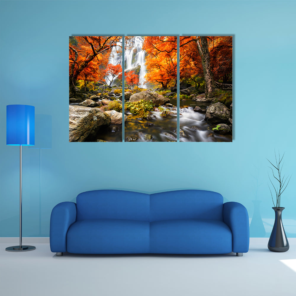 Autumn Waterfall In Kanchanaburi Thailand Canvas Wall Art