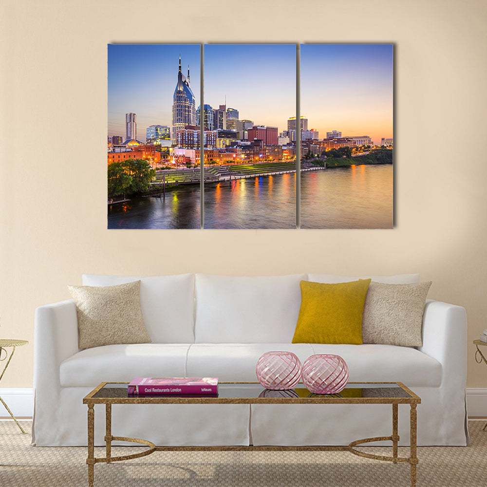 Nashville Skyline on the Cumberland River Canvas Wall Art