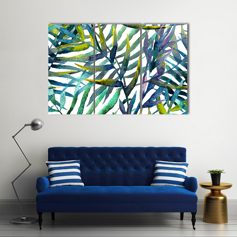 Abstract Tropical Leaves in Teal and Green Canvas Wall Art