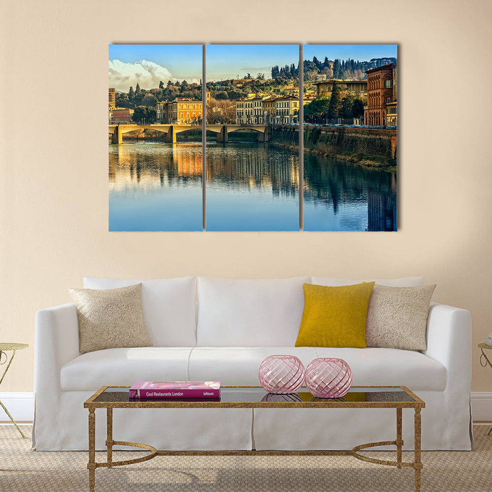 Arno River Reflection in Firenze Canvas Wall Art