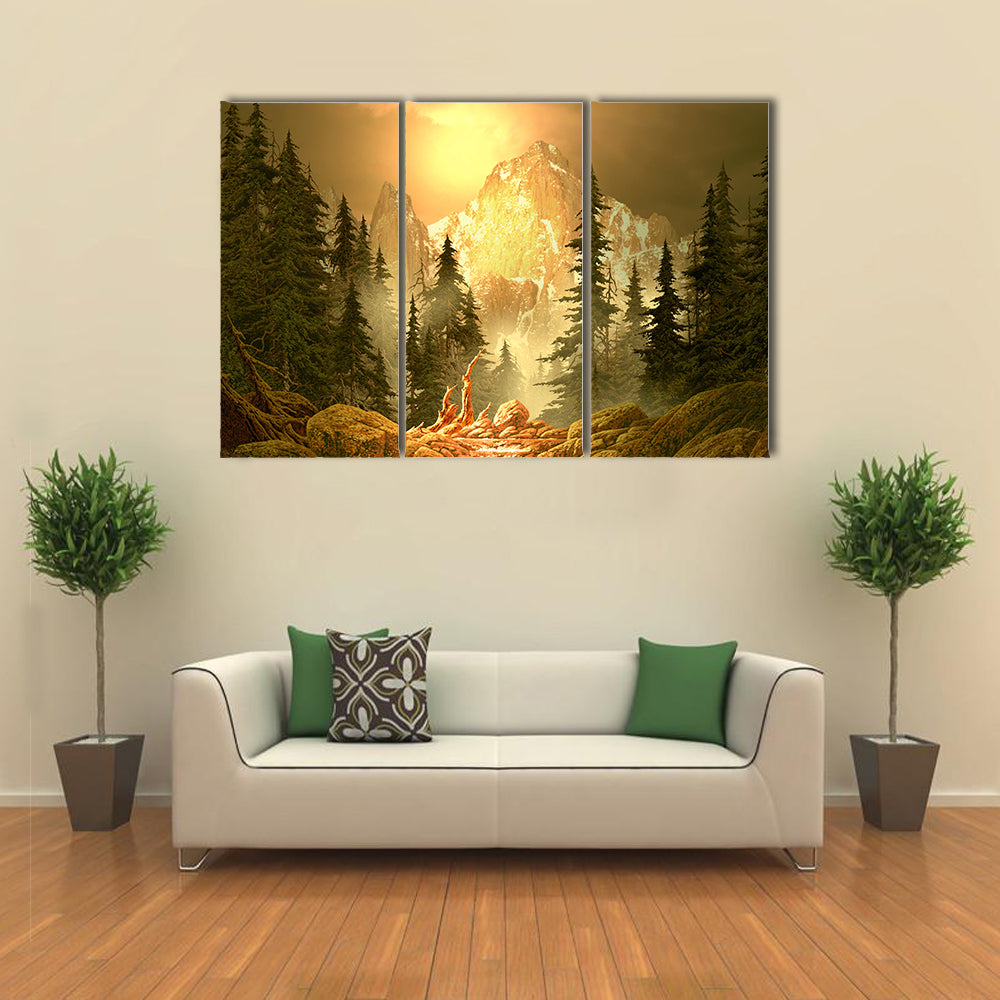 Mountain Stream at Golden Hour Canvas Wall Art