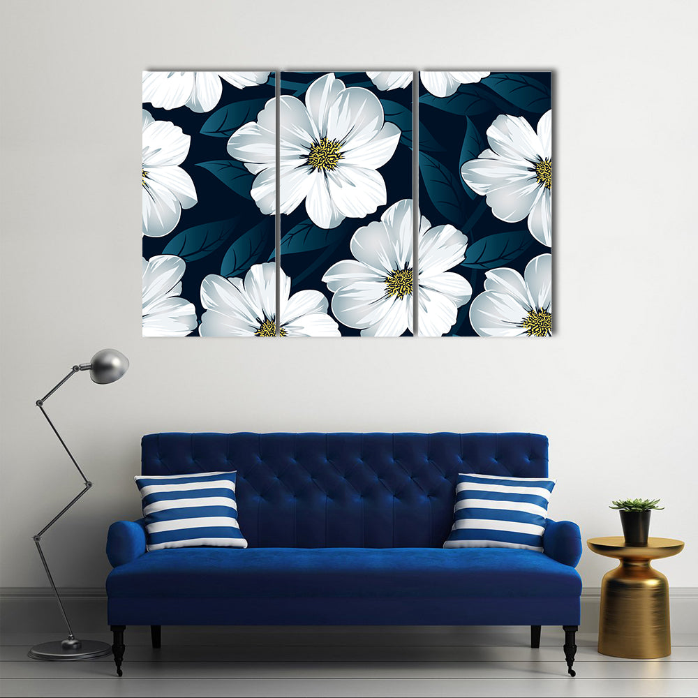 White Floral Seamless Pattern Canvas Wall Art