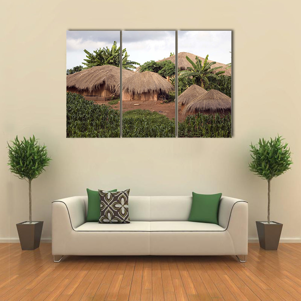 Thatched Huts In Small Village In Rural Malawi Africa Canvas Wall Art