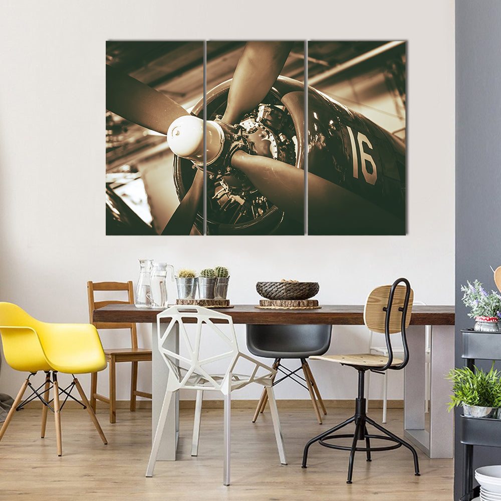 Vintage Military Aircraft Propeller Closeup Canvas Wall Art