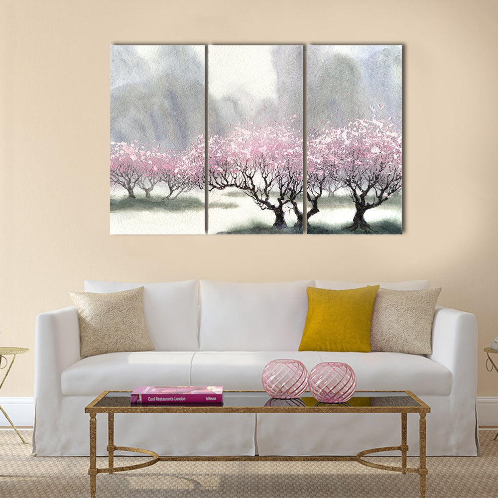 Misty Spring Cherry Blossom Orchard Canvas Wall Art
