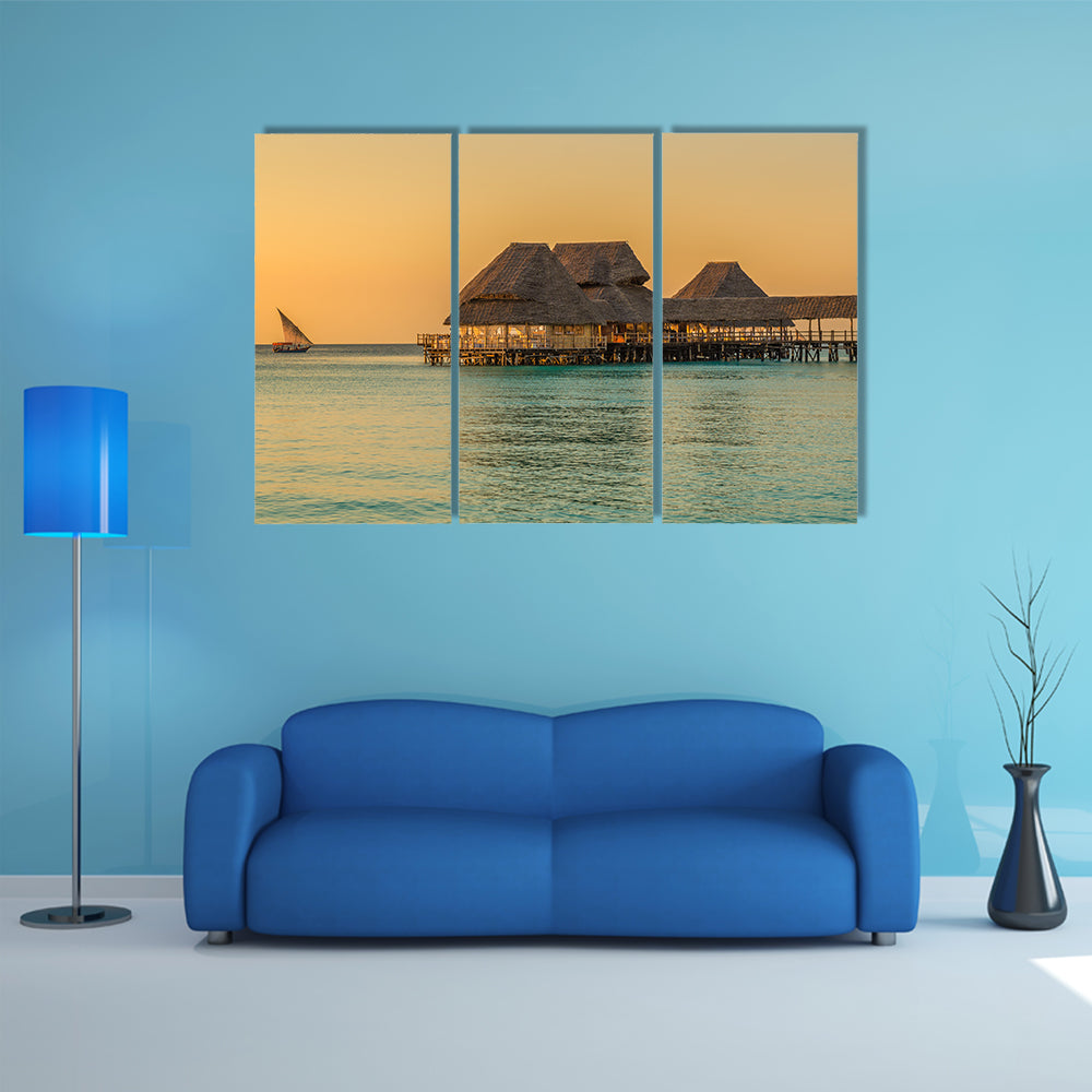 Bar On Water At Sunset In Zanzibar Tanzania Canvas Wall Art