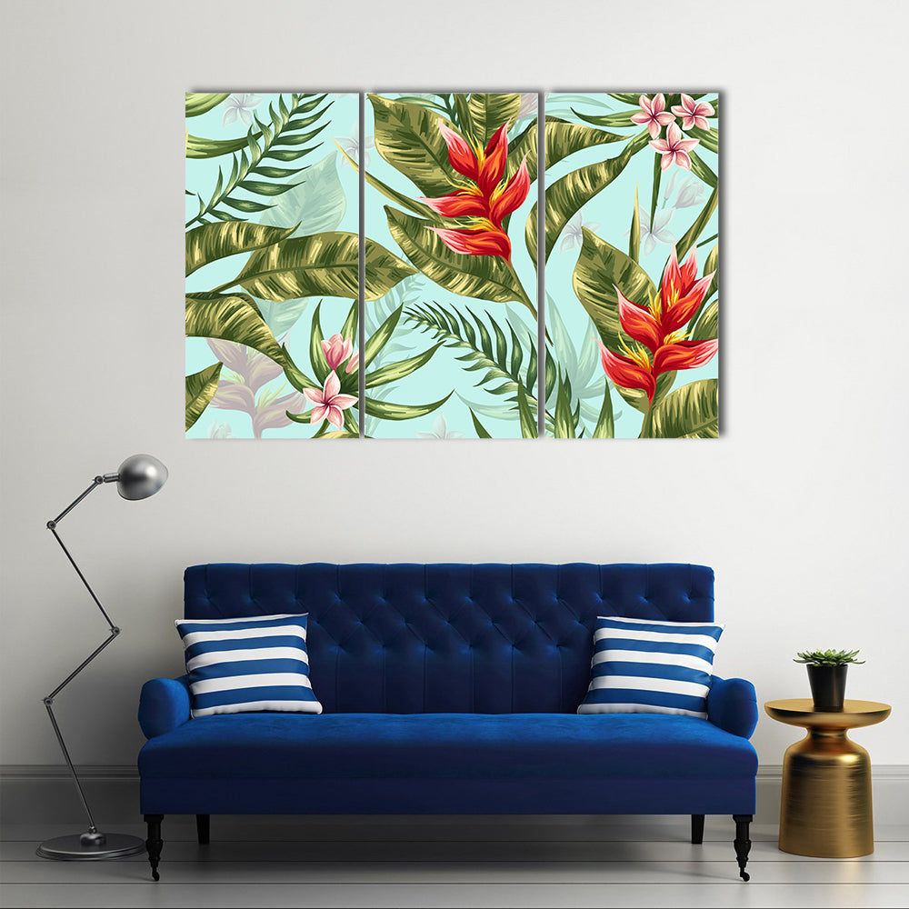 Tropical Heliconia and Plumeria Pattern Canvas Wall Art