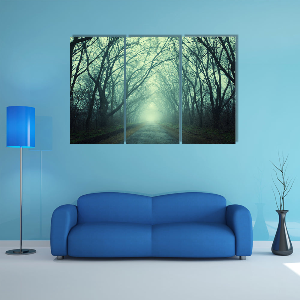 Mysterious Path In Dark Autumn Forest Canvas Wall Art
