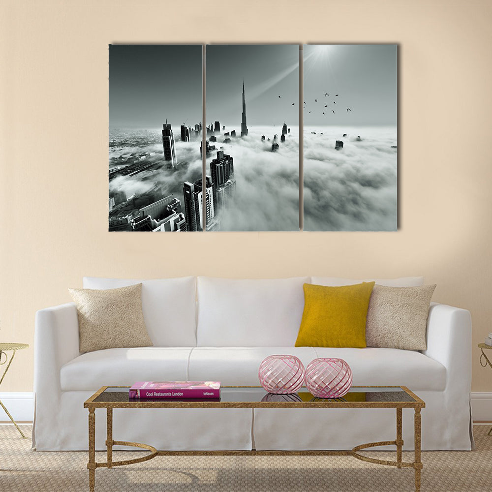 Dubai Downtown In Dense Fog Canvas Wall Art