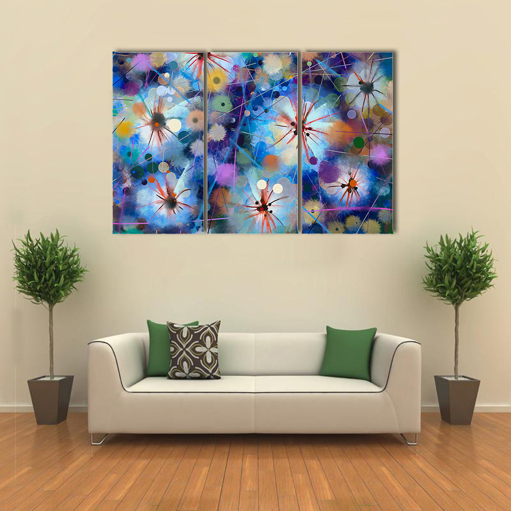 Abstract Watercolor Floral with Starburst Motifs Canvas Wall Art