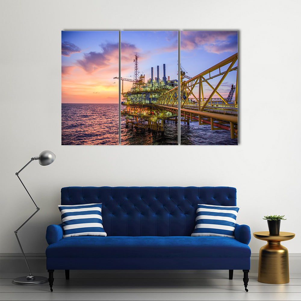 Offshore Oil Rig at Sunset Canvas Wall Art
