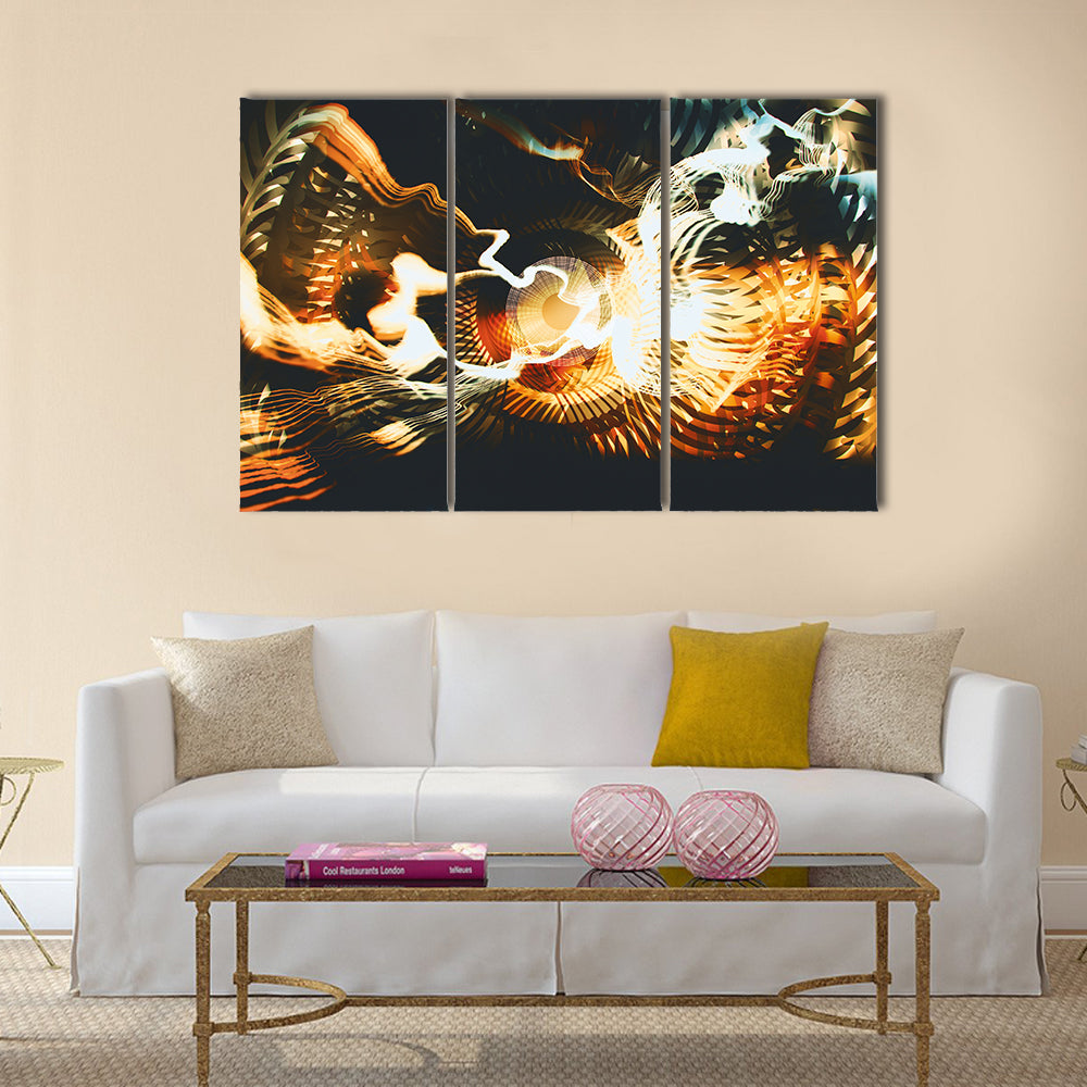 Golden Fractal with Glowing Core Canvas Wall Art