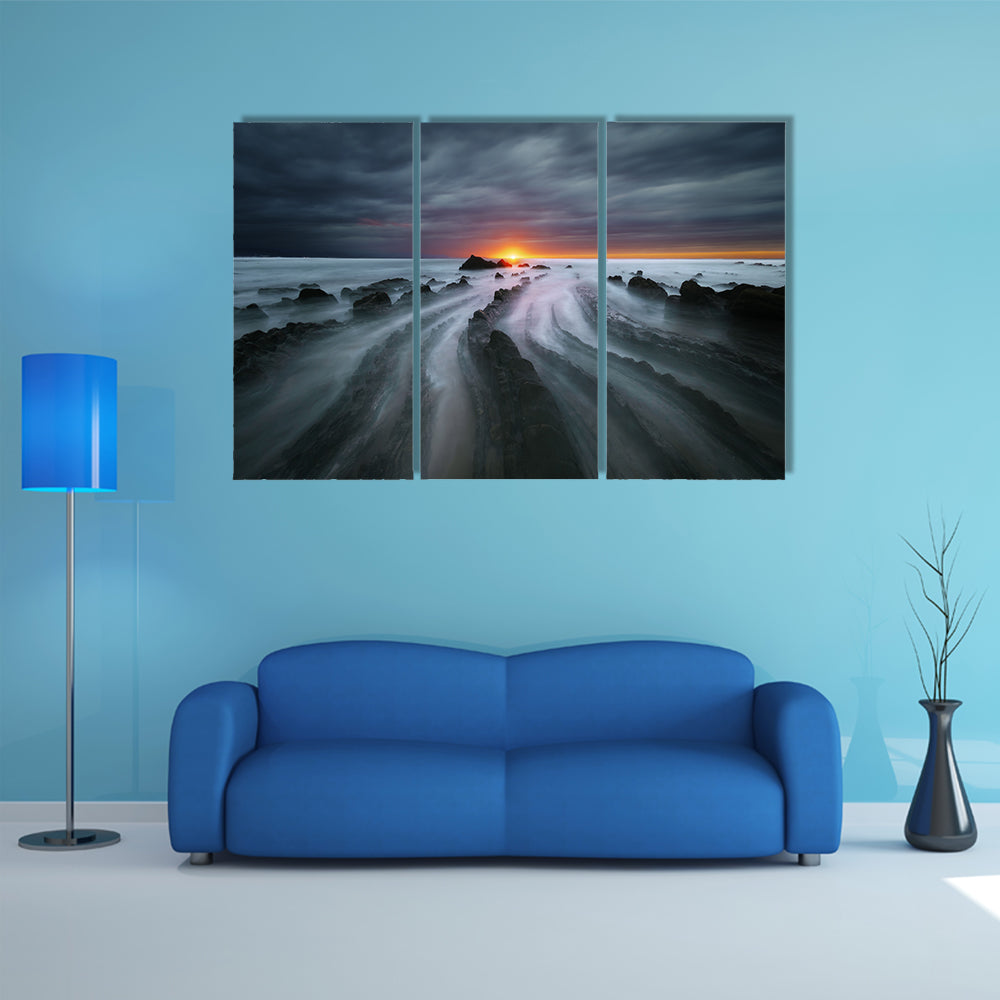 Flysch Rocks In Barrika Beach At The Sunset Canvas Wall Art