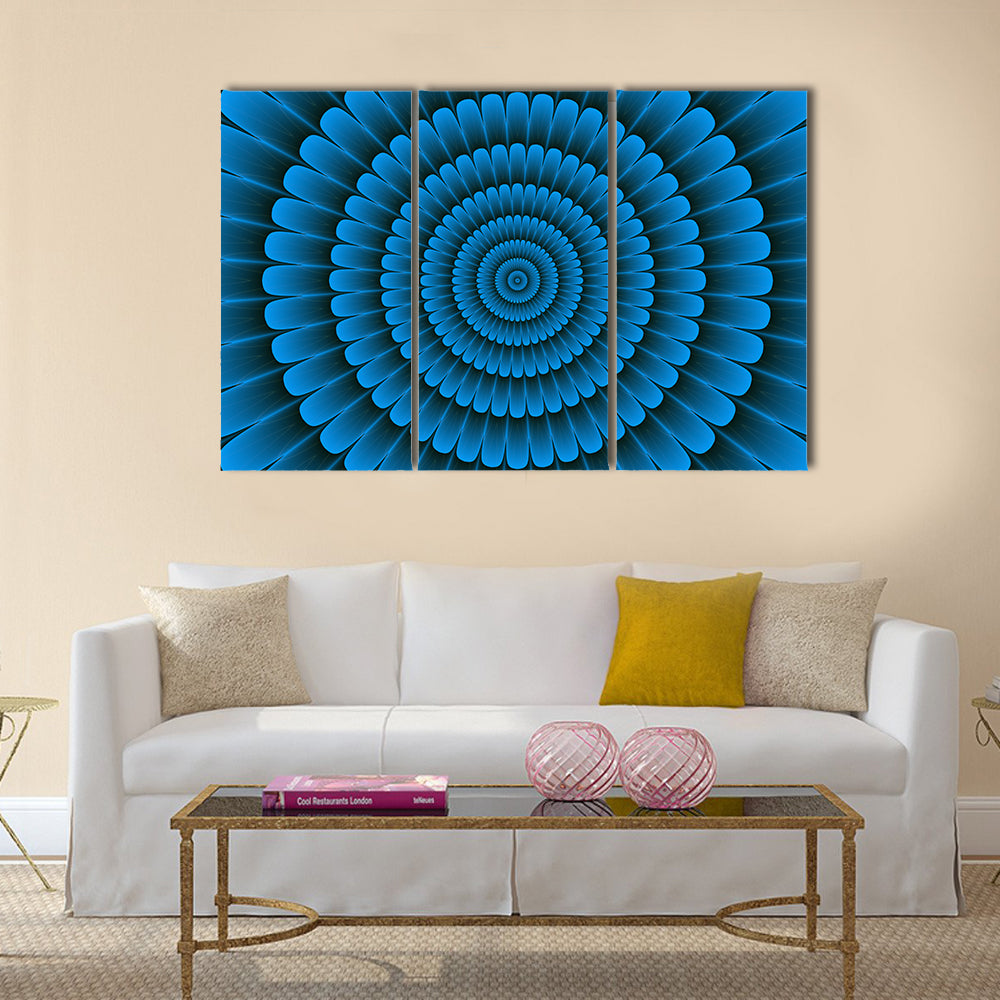 Blue Radial Floral Pattern Canvas Wall Art