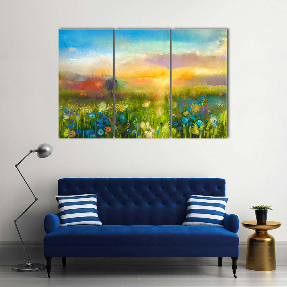 Sunset Over Wildflower Meadow Canvas Wall Art