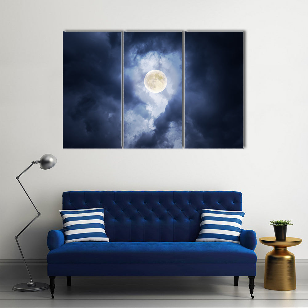 Supermoon in Clouds Canvas Wall Art