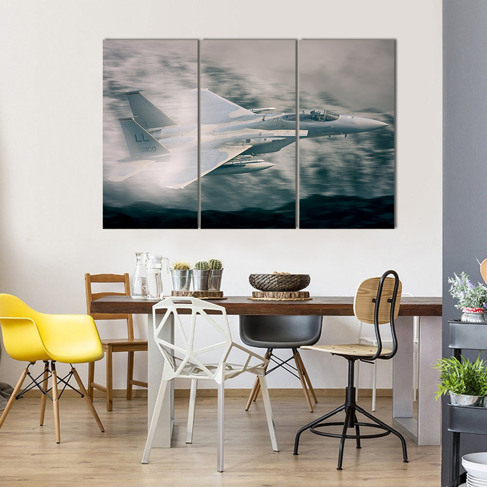 F15 Military Fighter Jet Flying Canvas Wall Art
