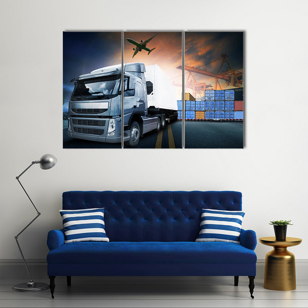 Industrial Shipping Hub at Dusk Canvas Wall Art