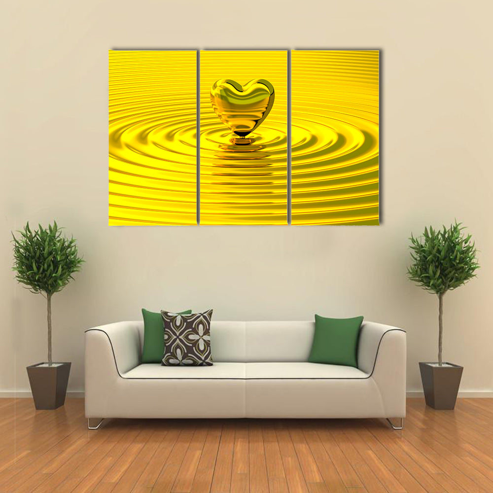 Golden Heart Over Liquid Ripples Canvas Wall Art