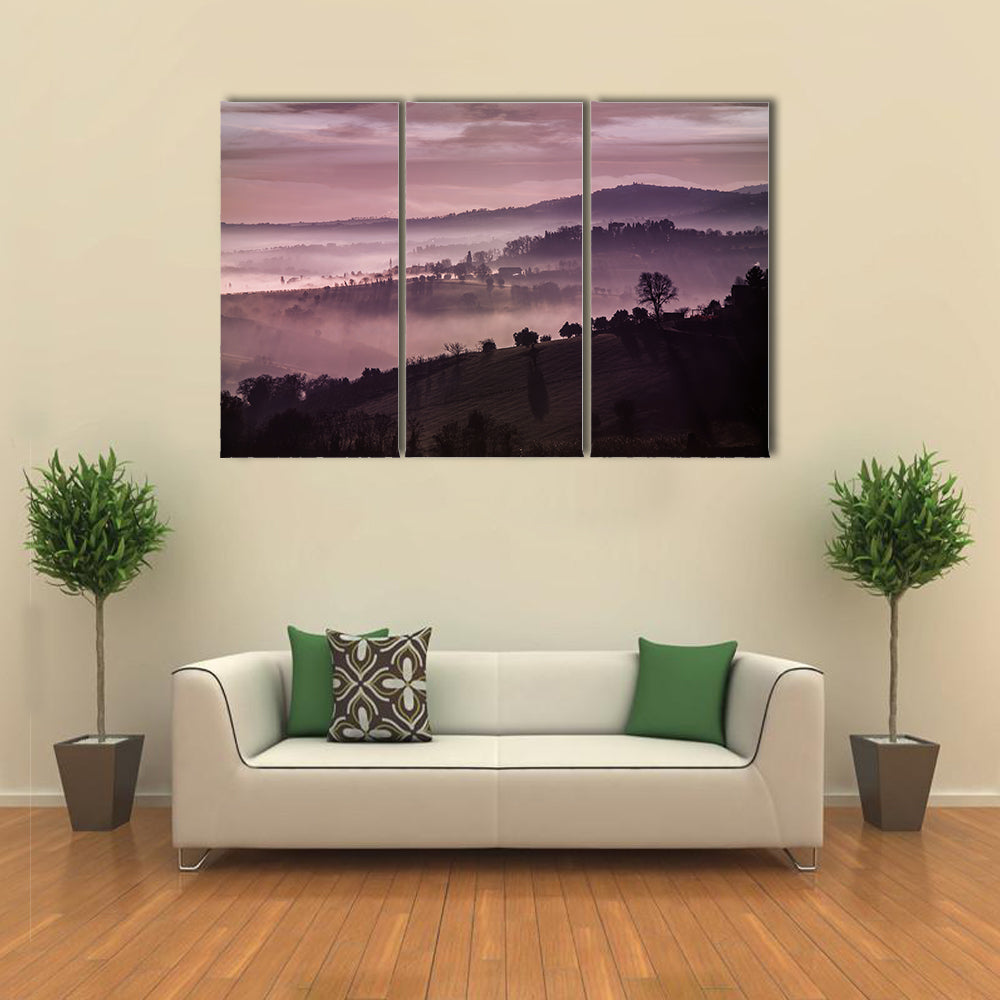 Purple Misty Hills at Dawn Canvas Wall Art