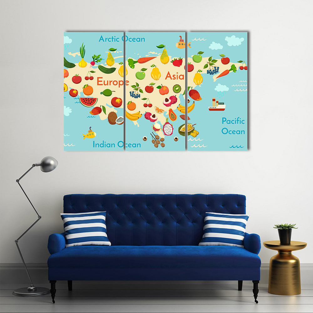Fruit World Map Canvas Wall Art