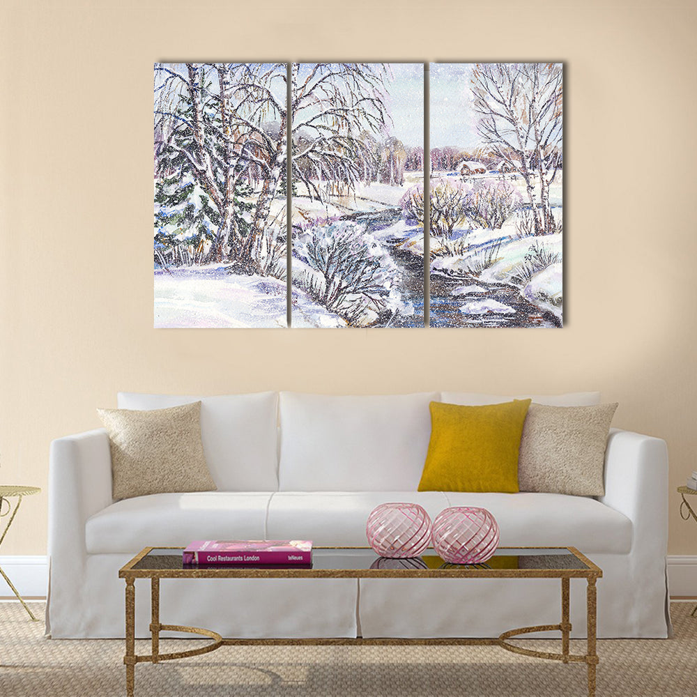 Russian Winter Village Canvas Wall Art