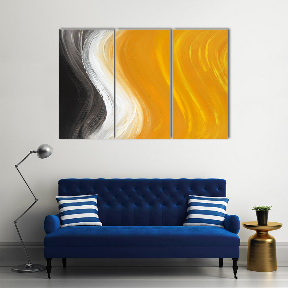 Oil Painted Curves in Black, White and Yellow Canvas Wall Art