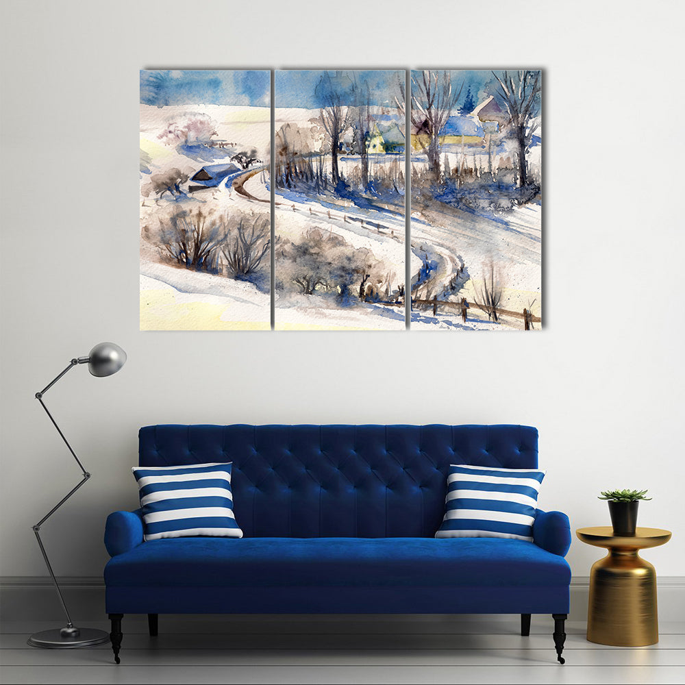 Road To Winter Village Canvas Wall Art