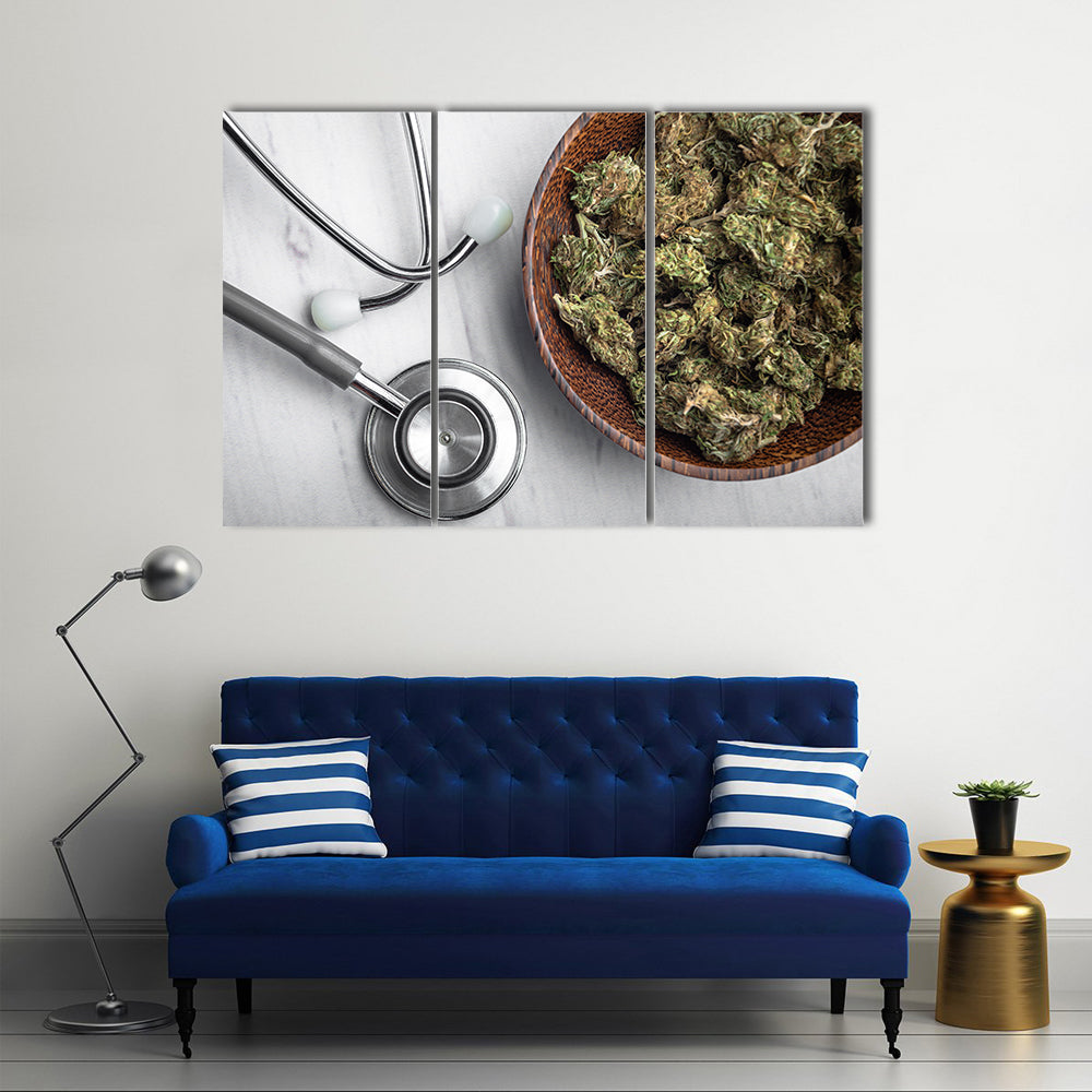 Medical Marijuana Buds with Stethoscope Canvas Wall Art