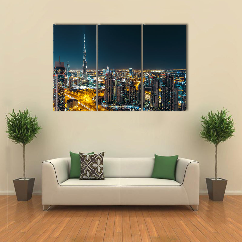 Dubai Business Bay Night Skyline Canvas Wall Art