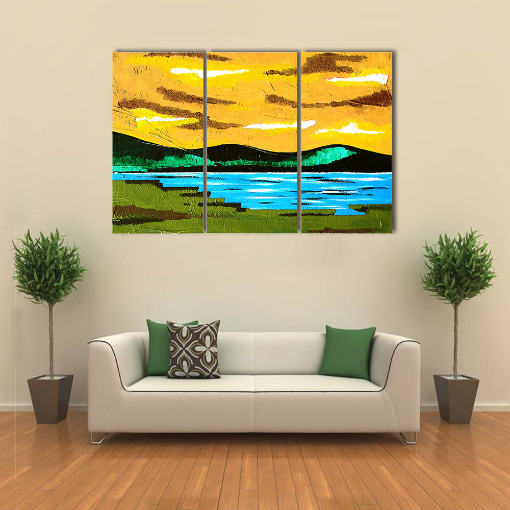 Sunset Lake Meadow Canvas Wall Art
