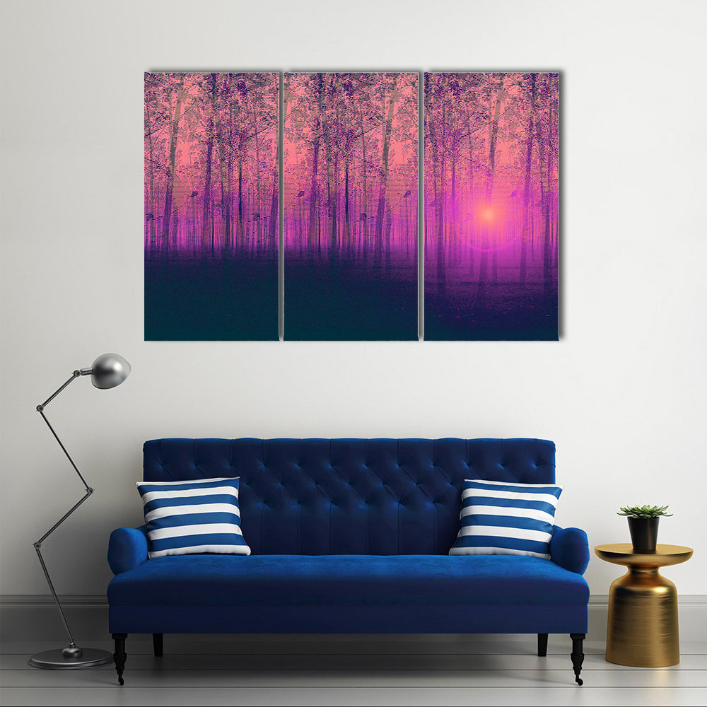Foggy Poplar Trees Canvas Wall Art