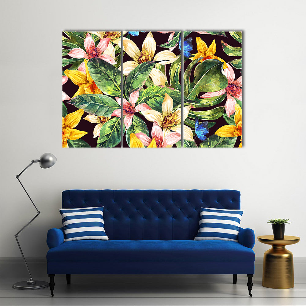 Watercolor Tropical Leaves Pattern Canvas Wall Art