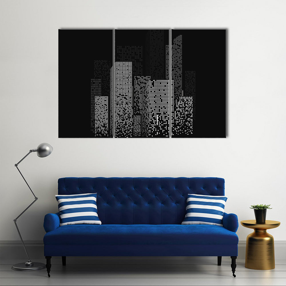 Pixelated Night City Skyline Canvas Wall Art