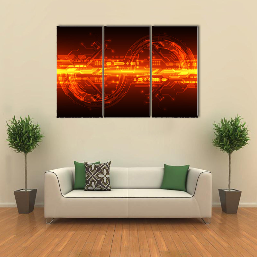 Orange Glowing Circuit Board Interface Canvas Wall Art