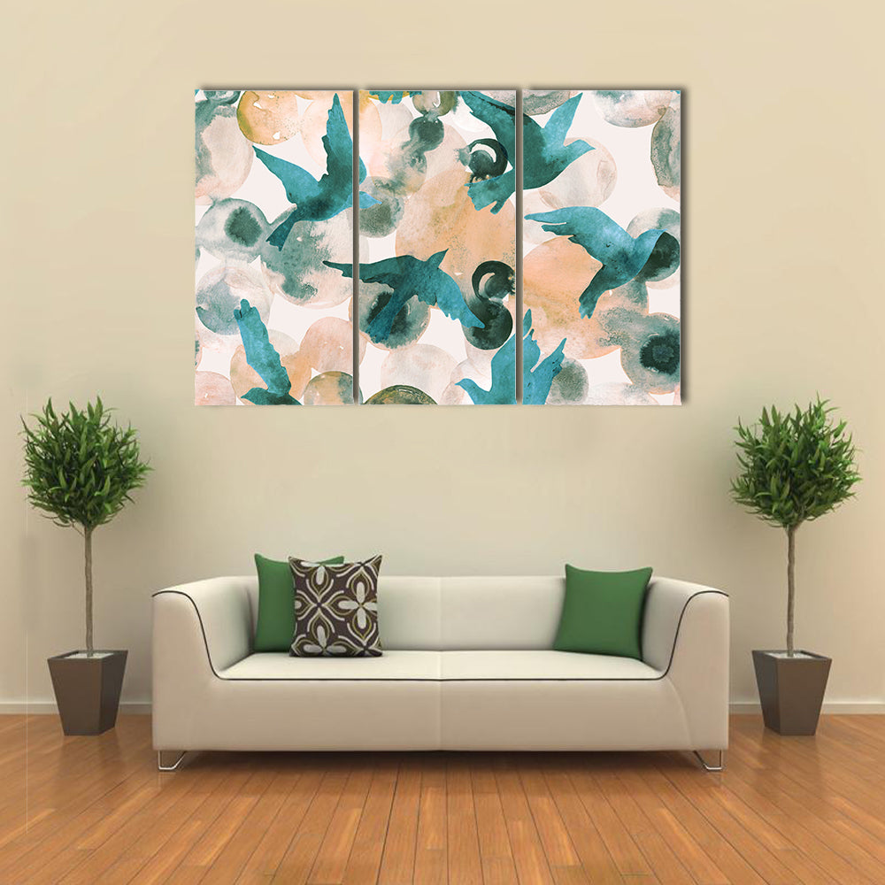 Teal Birds in Flight Abstract Canvas Wall Art